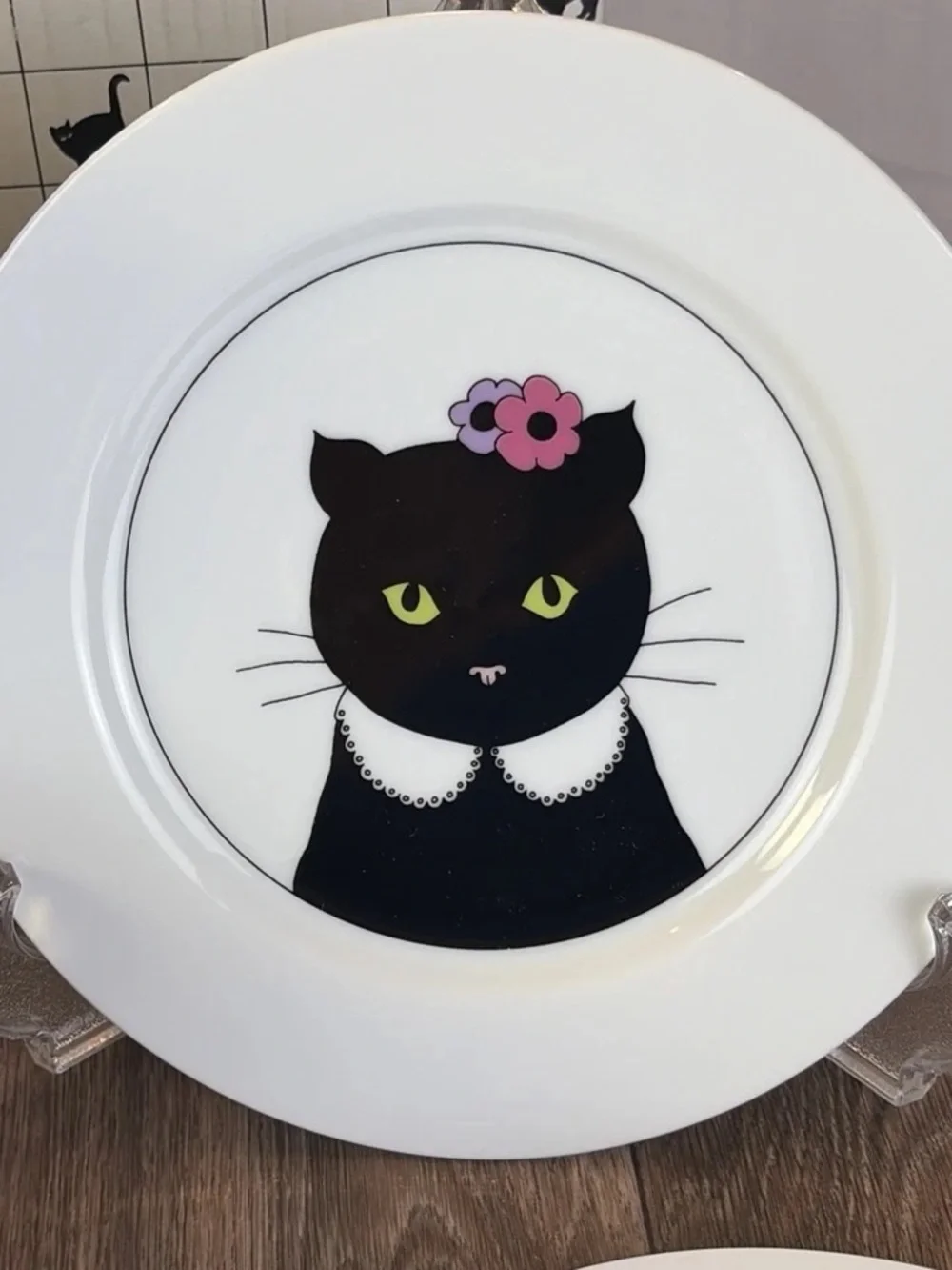 Set of 4 Plates & 4 Mugs Dept 56 Cat's Meow His & Hers Black Cat 7.5